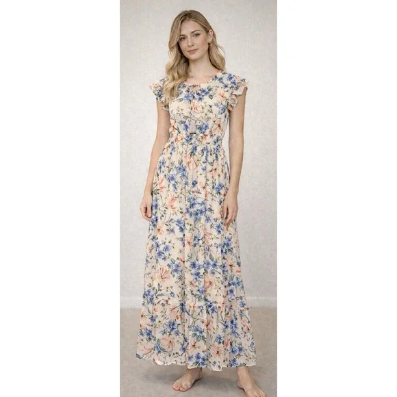chinese dress ladies Harlow Maxi Dress in Taupe Floral main image 1